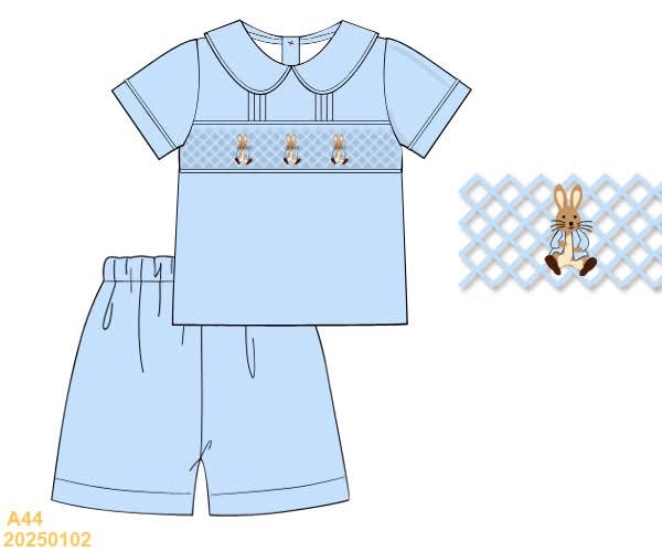 PREORDER Rabbit Smocked Boy Short Set