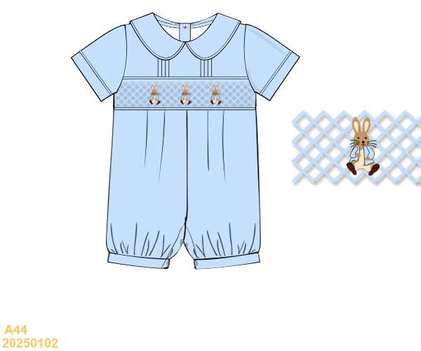 PREORDER Rabbit Smocked Boy Long Bubble