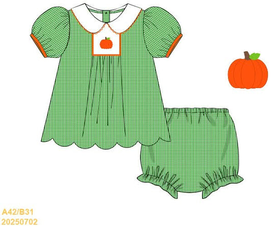 PREORDER Gingham Embroidered Pumpkin Diaper Set