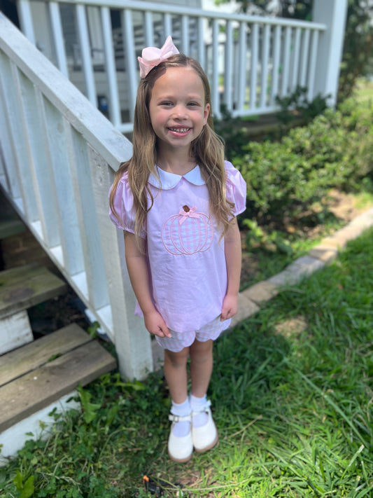 PREORDER Pink Pumpkin Appliqué Scallop Shorts Set