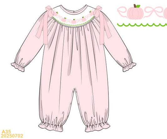 PREORDER Smocked Pumpkin & Bows Long Bubble