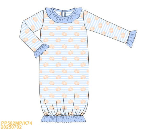 PREORDER Blue Striped Pumpkin Newborn Sleep Gown
