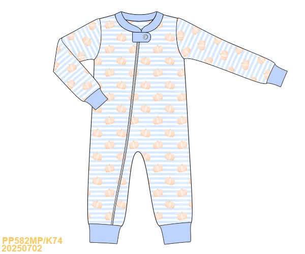 PREORDER Boy Blue Striped Pumpkin Newborn Sleeper