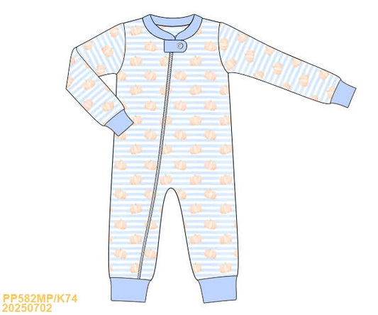 PREORDER Boy Blue Striped Pumpkin Newborn Sleeper