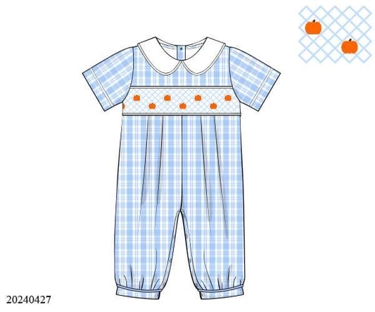 PREORDER Blue Plaid Pumpkin Boys Long Bubble