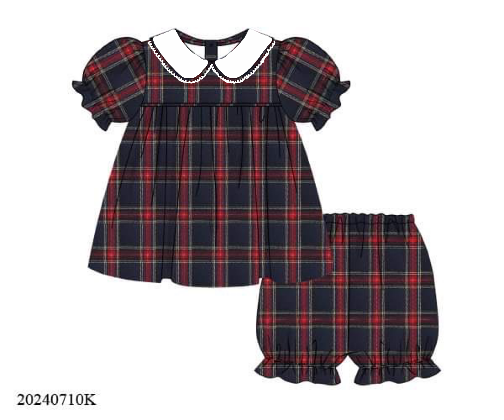 PREORDER Navy and Red Lace Collar Bloomer Set