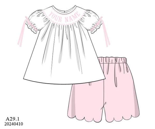 PREORDER Personalized Smocked Scalloped Shorts Set