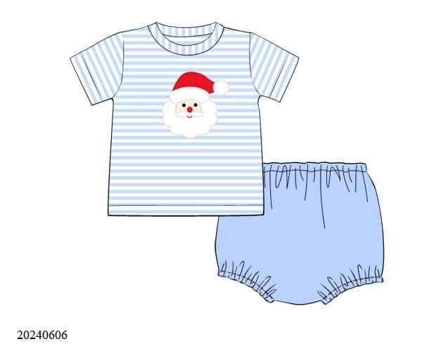 PREORDER Striped Knit Santa Appliqué Boys Diaper Set