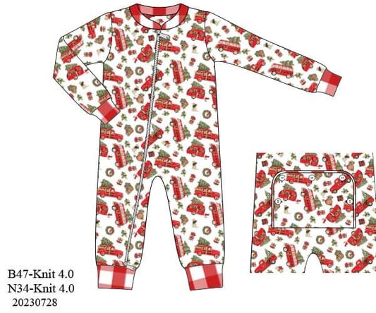 Preorder Boys Red Truck Zip Up Sleeper