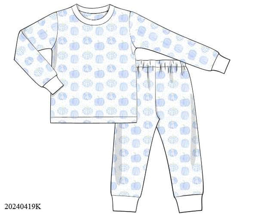 PREORDER Blue Gingham Pumpkin Pajama Set