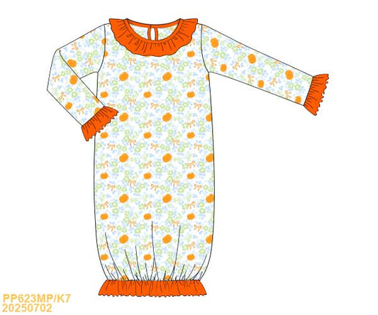 PREORDER Orange Pumpkin Newborn Sleep Gown