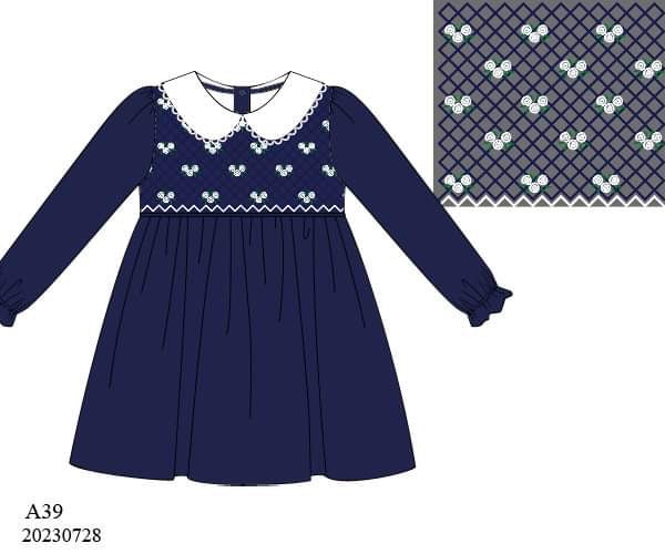 Preorder Navy Smocked Floral Dress