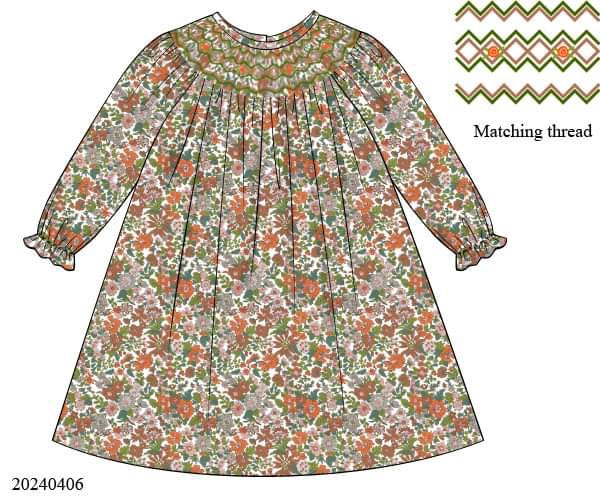 PREORDER Orange Floral Bishop Smocked Dress