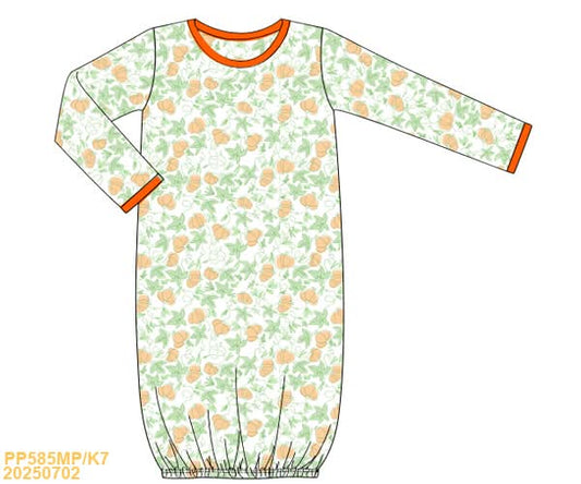 PREORDER Boy Orange Pumpkin Newborn Sleeper Gown