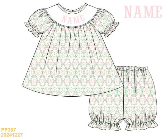 PREORDER Pink Easter Egg Personalized Smocked Bloomer Set