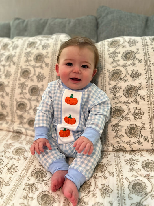 PREORDER Blue Embroidered Pumpkin Pajama Set