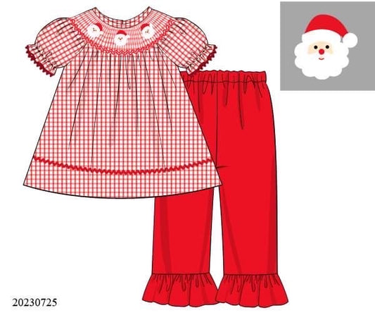 PREORDER Red Gingham Santa Ruffle Pants Set