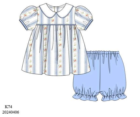 PREORDER Blue Floral Stripe Bloomer Set