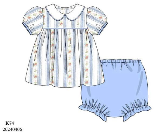 PREORDER Blue Floral Stripe Diaper Set