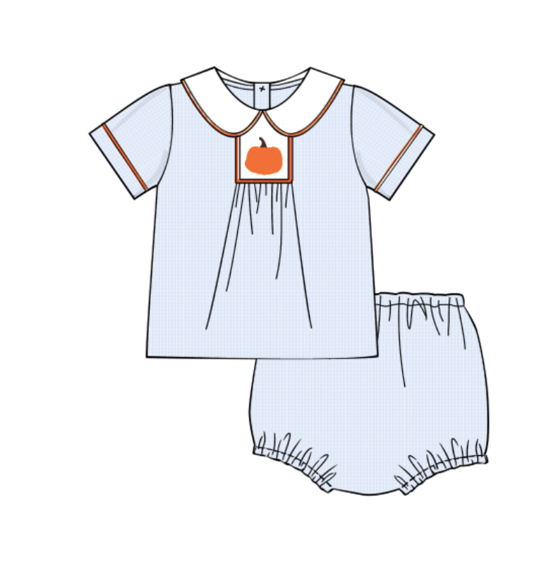 Boys Collared Smocked Pumpkin Diaper Set