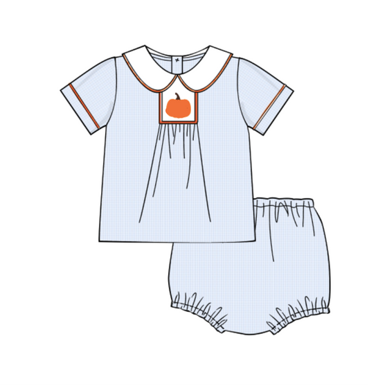 Boys Collared Smocked Pumpkin Diaper Set