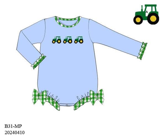 PREORDER Girls French Knot Tractors Long Sleeved Bubble