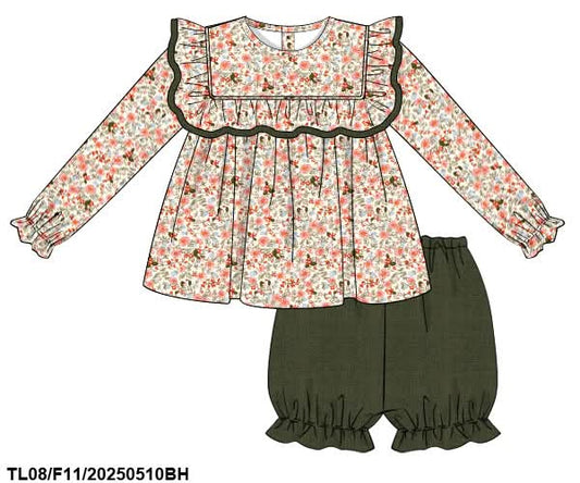 PREORDER Olive Fall Floral Bloomer Set