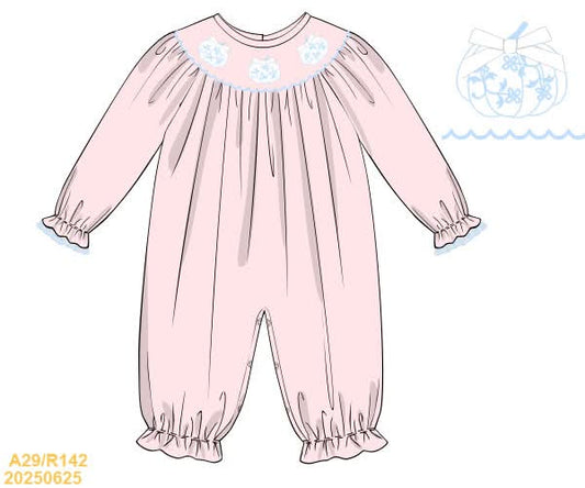 PREORDER Smocked Toile Pumpkin Long Bubble