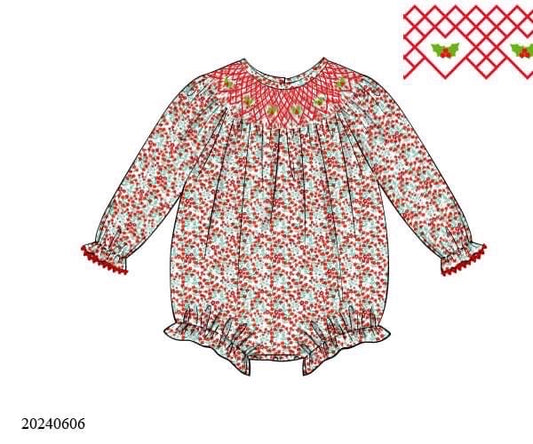 PREORDER Smocked Floral Holly Bubble