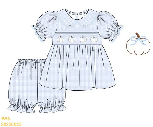 PREORDER Smocked Gingham Pumpkin with Bow Bloomer Set