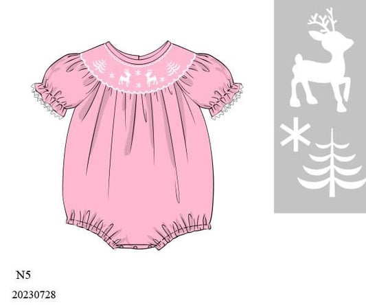 Preorder Pink Reindeer Smocked Bubble