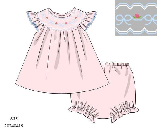 PREORDER Rosey Bow Smocked Diaper Set