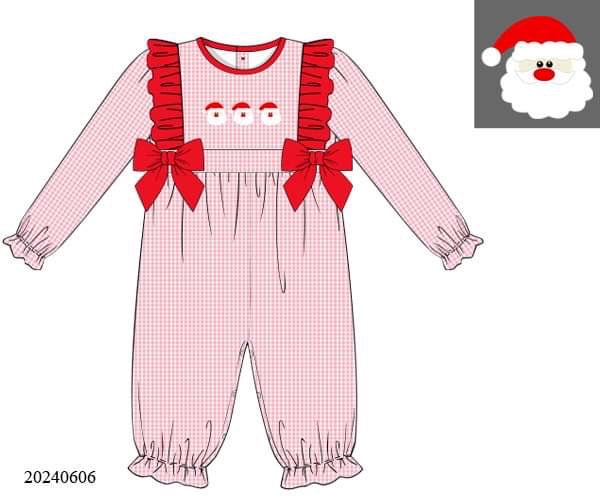 PREORDER Gingham Pink Santa Long Romper