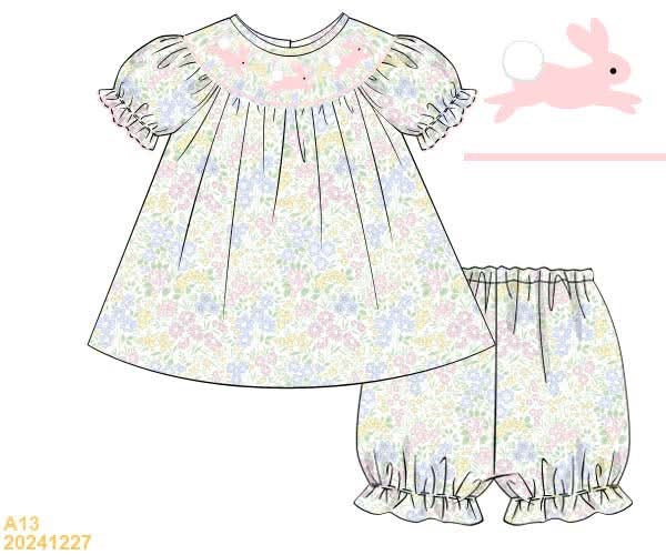 PREORDER Floral Bunny Smocked Bloomer Set