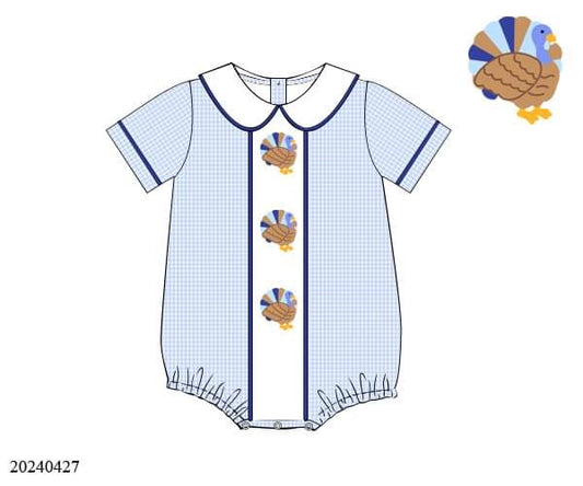 PREORDER Boys Blue Gingham Turkey Bubble