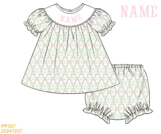 PREORDER Pink Easter Egg Personalized Smocked Diaper Set