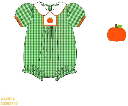 PREORDER Gingham Embroidered Pumpkin Bubble