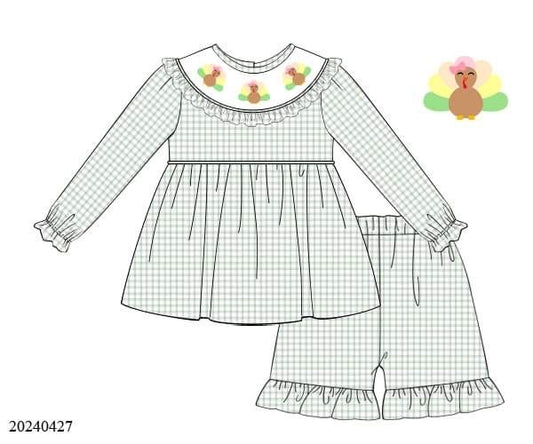 PREORDER Sage Turkey Ruffle Shorts Set