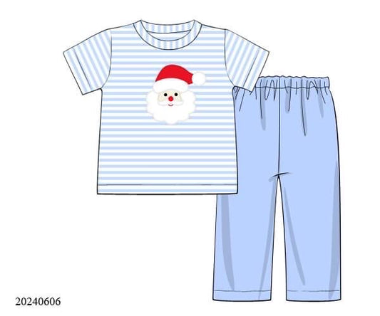 PREORDER Striped Knit Santa Appliqué Boys Pants Set