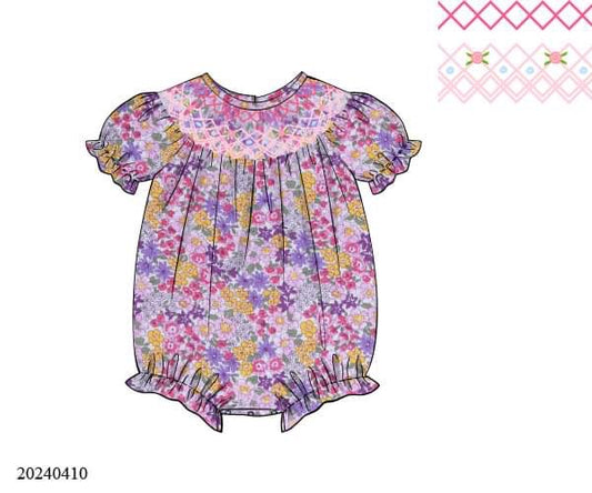 PREORDER Purple Floral Smocked Bubble