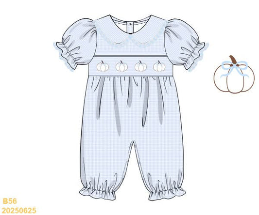PREORDER Smocked Gingham Pumpkin with Bow Long Bubble