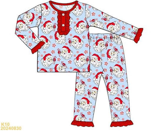 PREORDER Girls Vintage Santa Ruffle Pajama Set