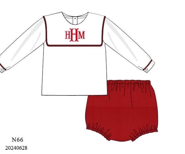 PREORDER Classic Red Monogram Boys Diaper Set