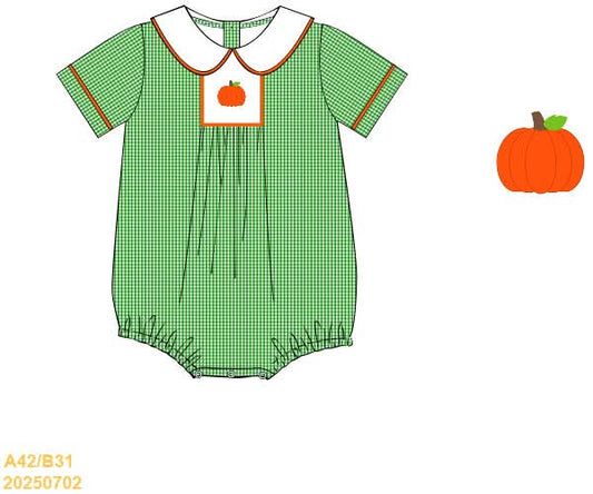 PREORDER Boys Gingham Embroidered Pumpkin Bubble