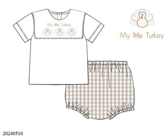 PREORDER Personalized Khaki Gingham Turkey Boys Diaper Set