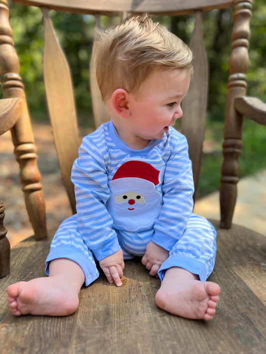 PREORDER Striped Knit Santa Appliqué Boys Long Romper