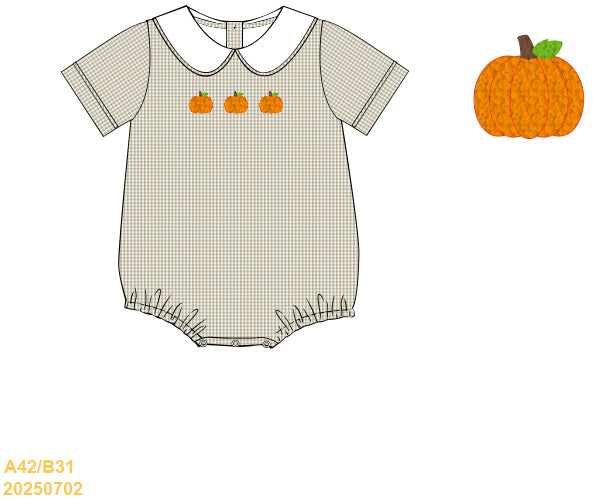 PREORDER Boys Gingham French Knot Pumpkin Bubble