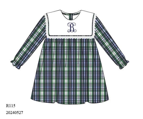 PREORDER Navy and Green Plaid Dress