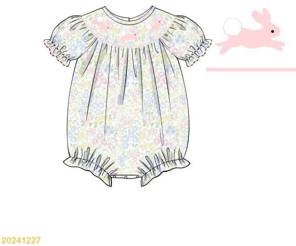 PREORDER Floral Bunny Smocked Bubble