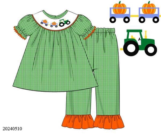PREORDER Pumpkin Patch Smocked Ruffle Pants Set